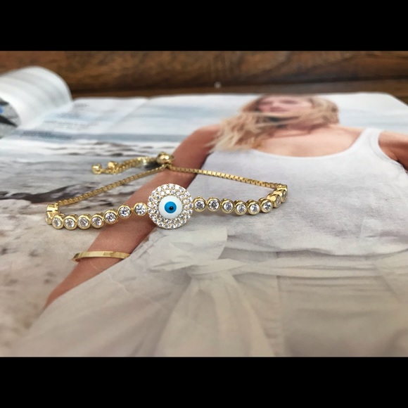 Gold evil eye tennis bracelet - Picture 7 of 8